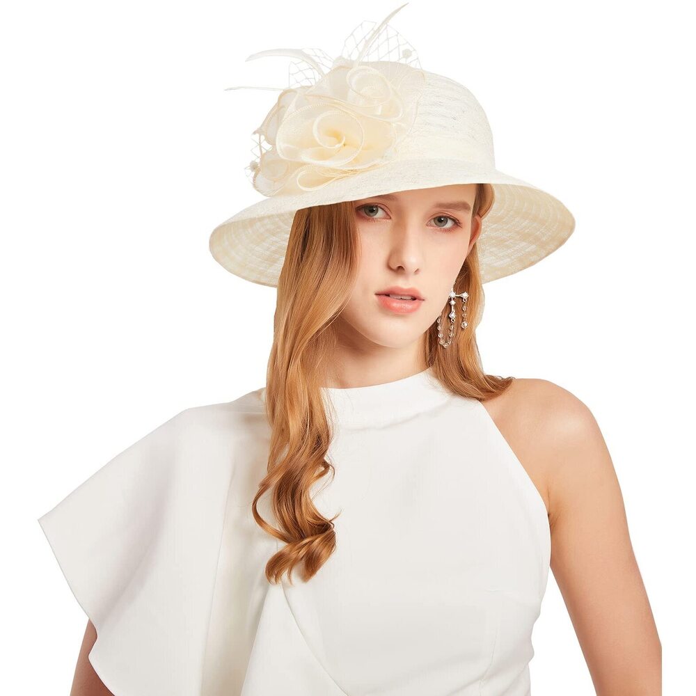 6784 Women's Organza Cloche Bowler Hat Church Kentucky Derby Fascinator - Picture 2 of 3